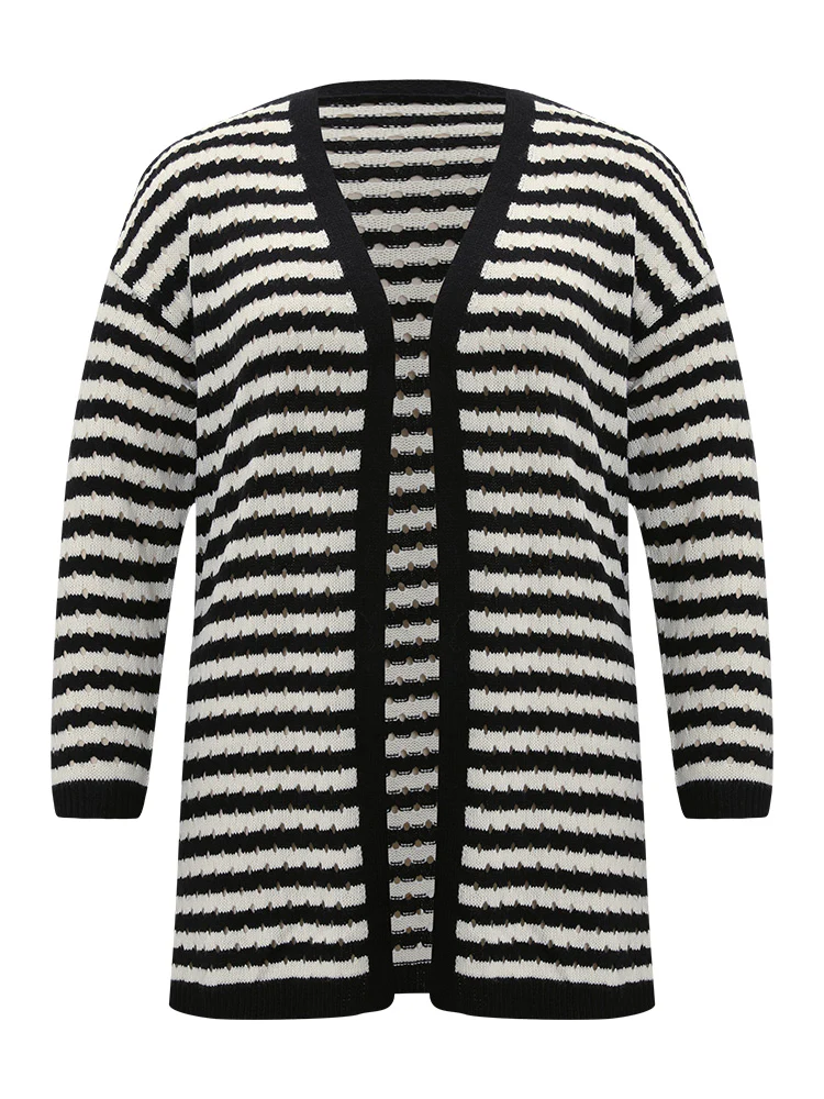 Striped Geo Eyelet Drop Shoulder Cardigan - Image 10