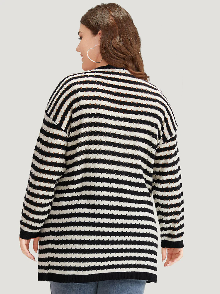 Striped Geo Eyelet Drop Shoulder Cardigan - Image 2