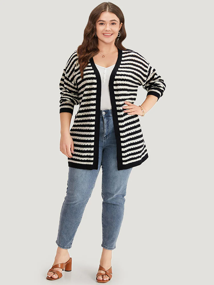 Striped Geo Eyelet Drop Shoulder Cardigan - Image 6