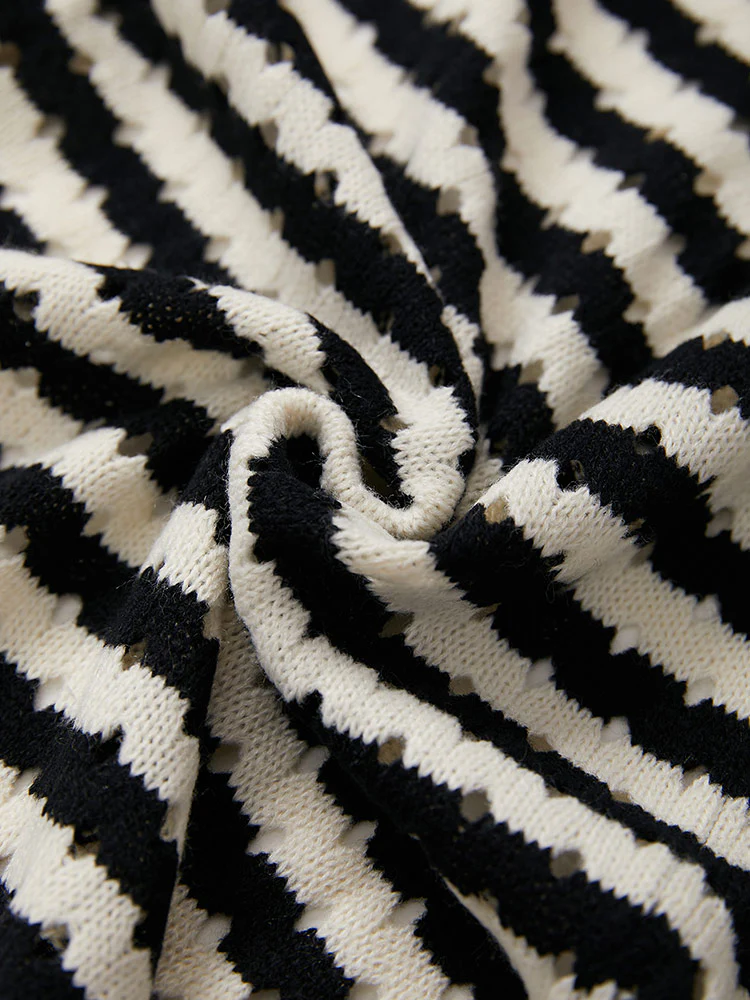 Striped Geo Eyelet Drop Shoulder Cardigan - Image 8