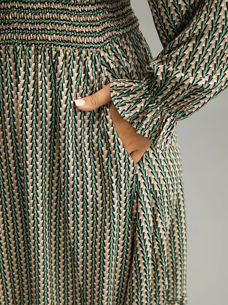 Striped Geometric Bowknot Keyhole Shirred Dress - Image 7