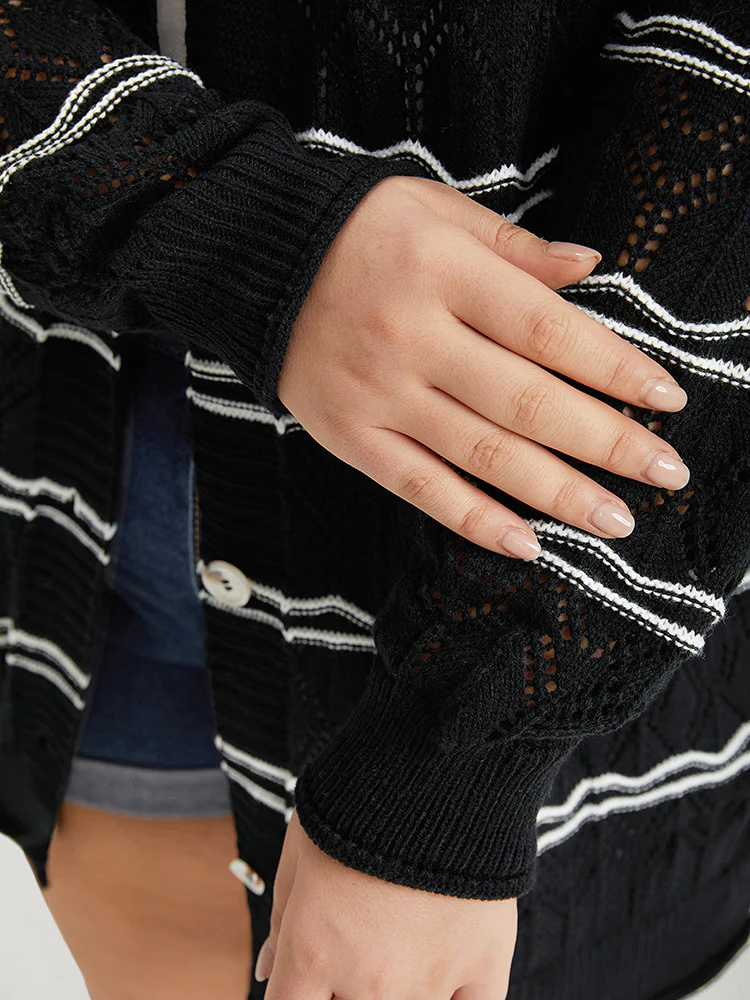 Striped Geometric Button Through Cardigan - Image 10