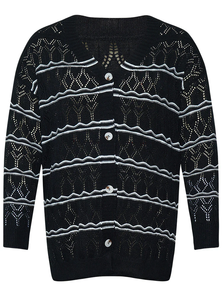 Striped Geometric Button Through Cardigan - Image 11