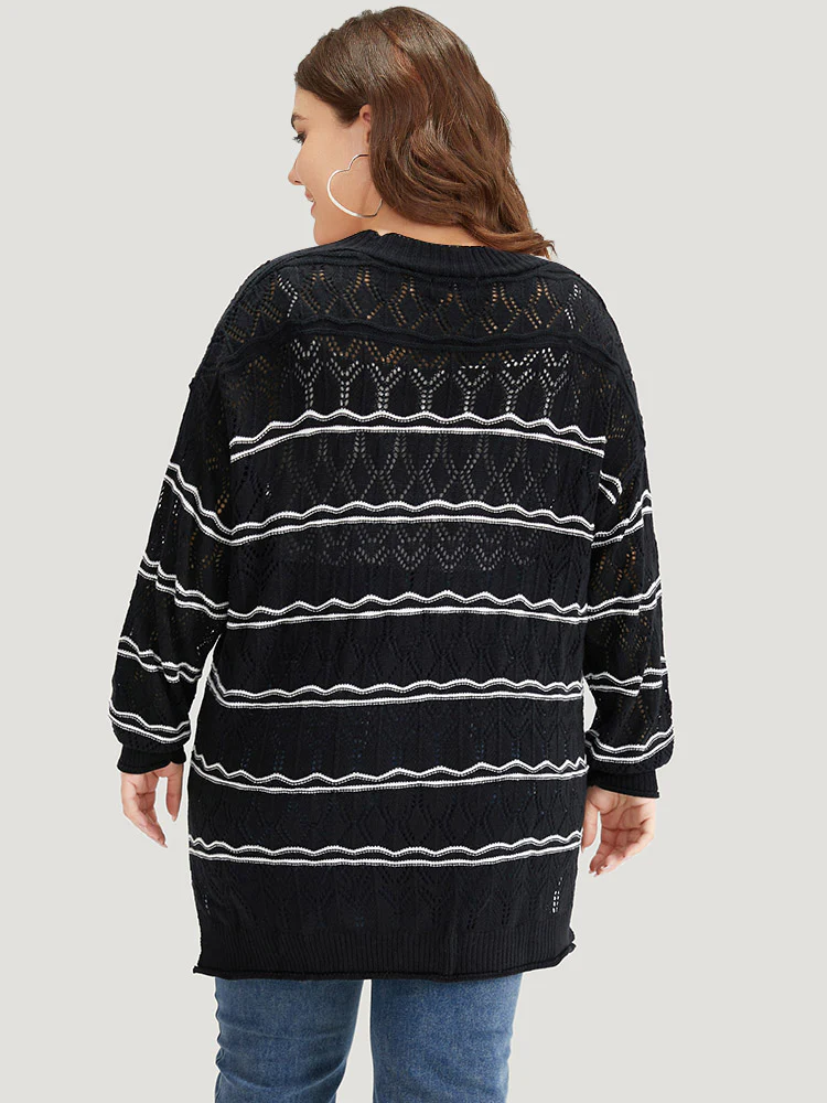 Striped Geometric Button Through Cardigan - Image 2