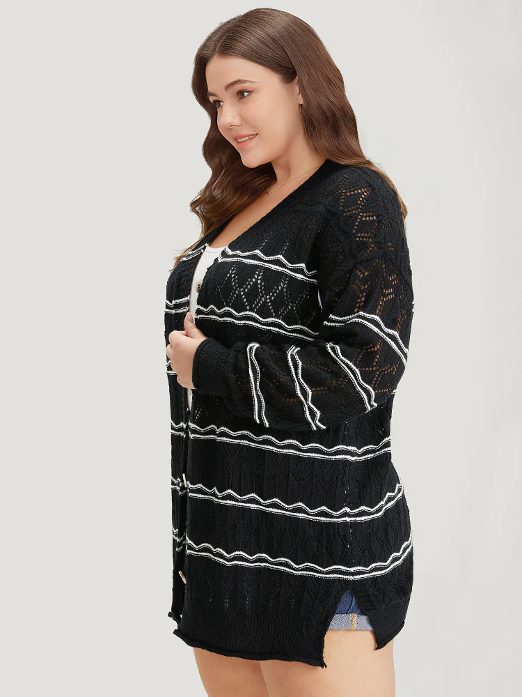 Striped Geometric Button Through Cardigan - Image 5