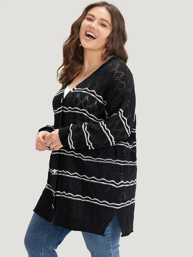 Striped Geometric Button Through Cardigan - Image 6