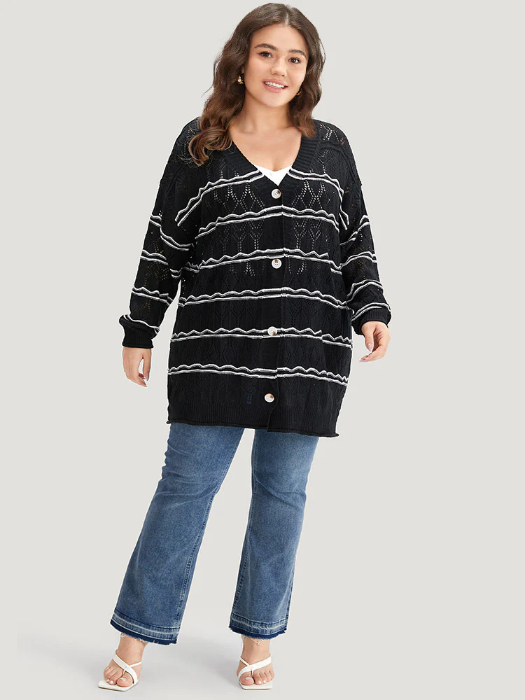 Striped Geometric Button Through Cardigan - Image 7