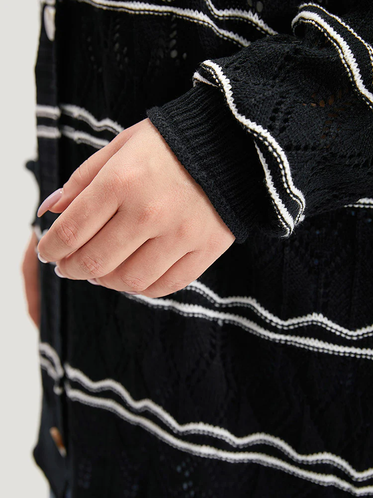 Striped Geometric Button Through Cardigan - Image 8