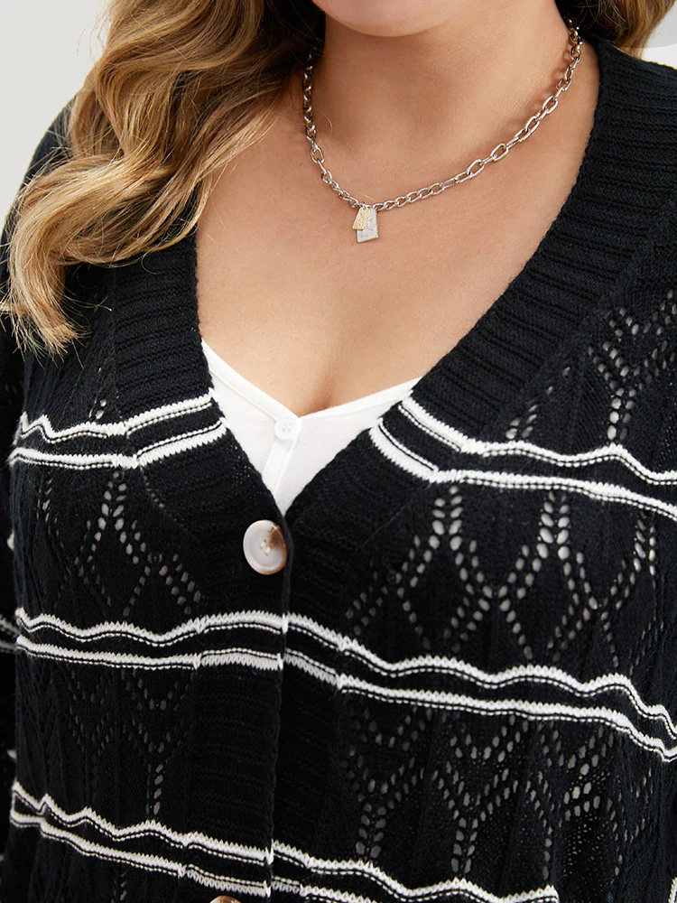 Striped Geometric Button Through Cardigan - Image 9