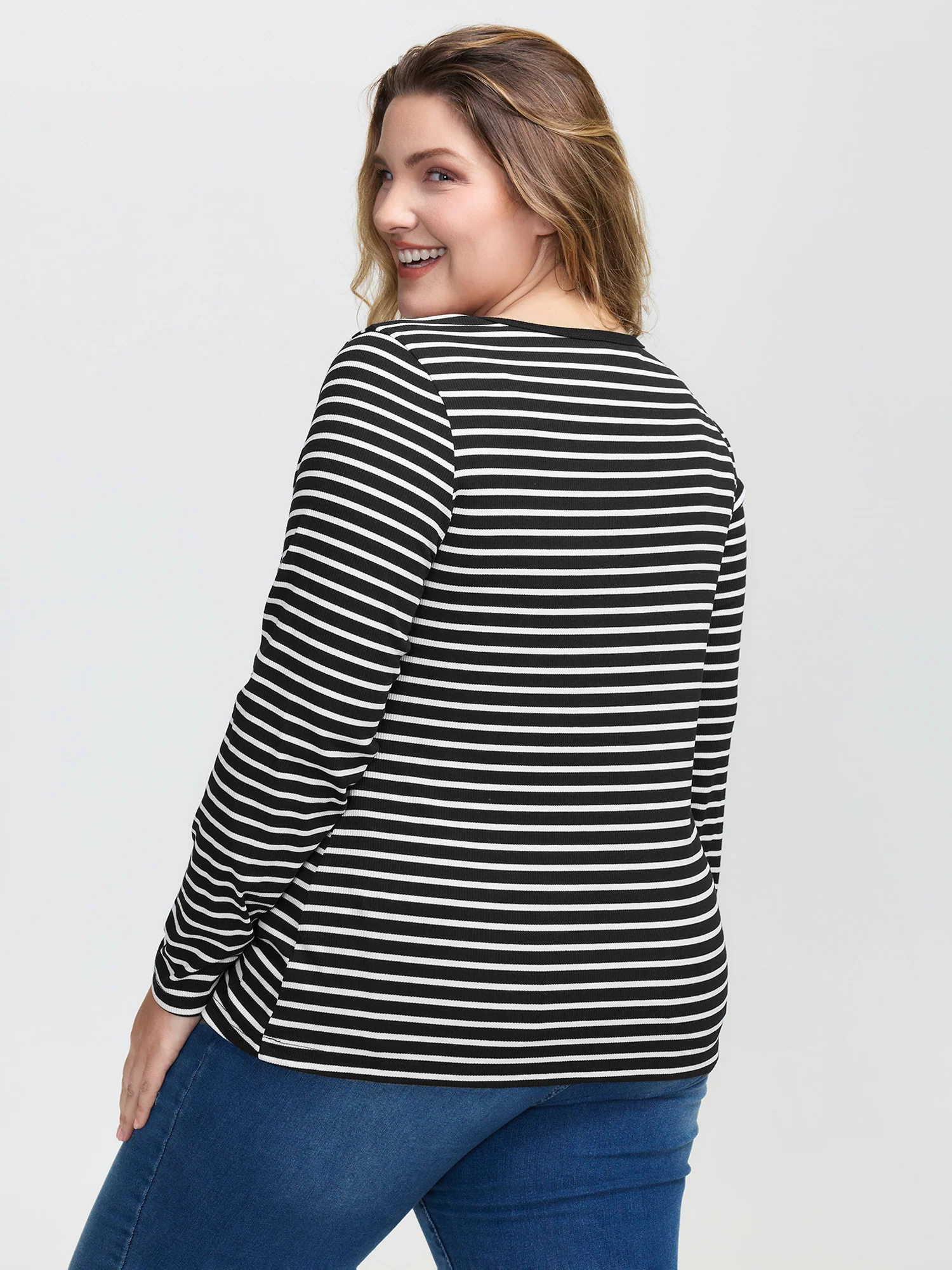Striped Half-Open Placket Pockets T-Shirt - Image 5