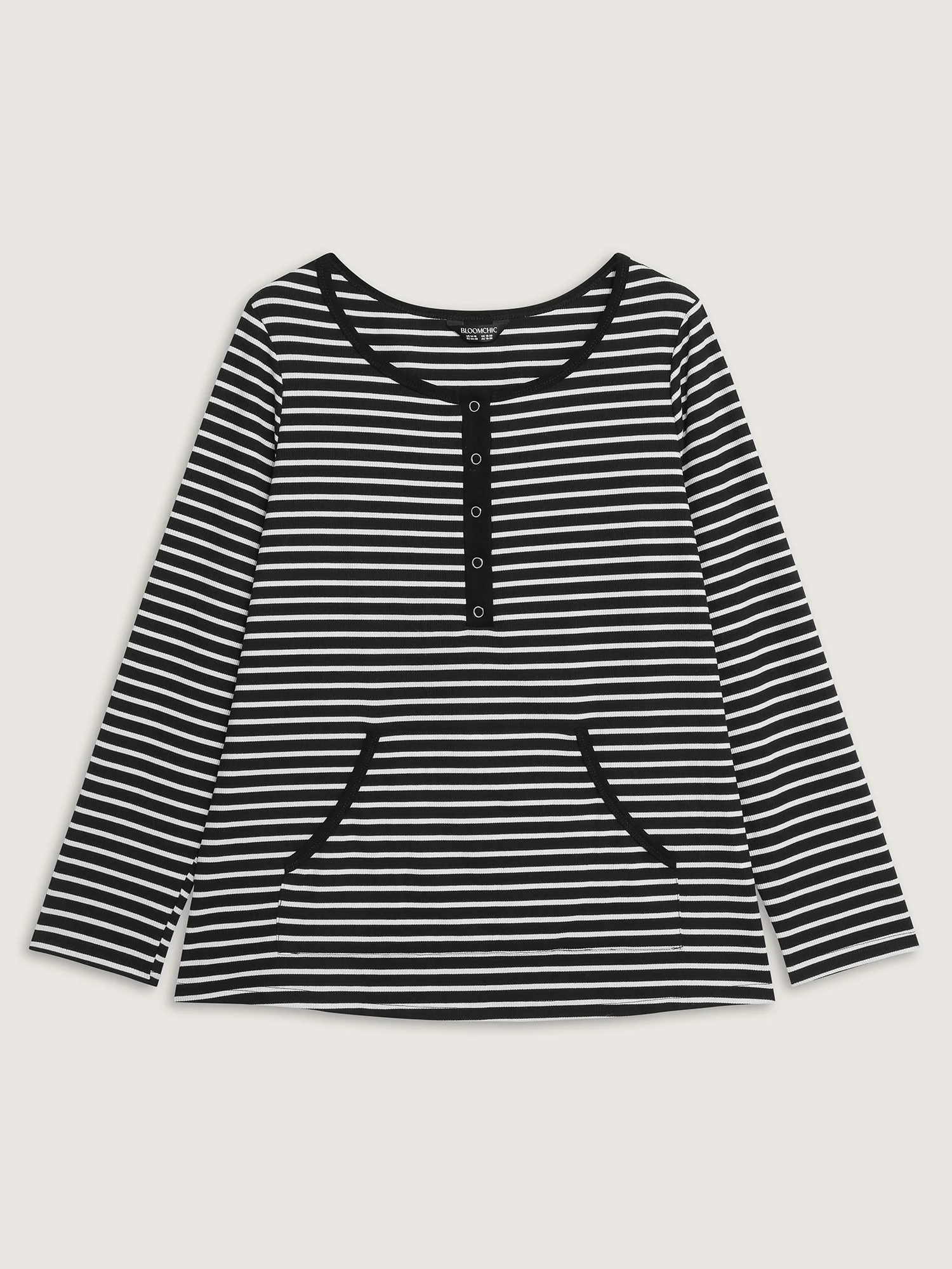 Striped Half-Open Placket Pockets T-Shirt - Image 8