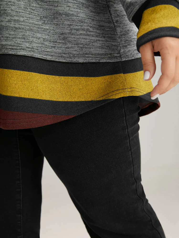 Striped Heather Patchwork Curved Hem Sweatshirt - Image 6