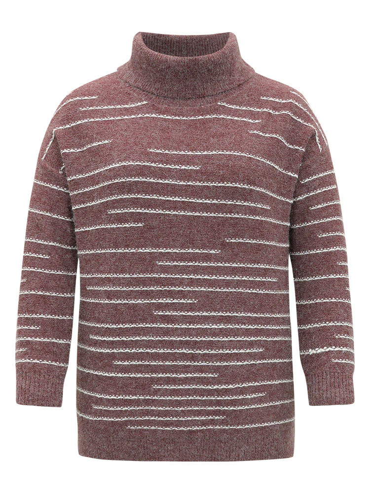 Striped Heather Turtleneck Split Hem Pullover - Image 9