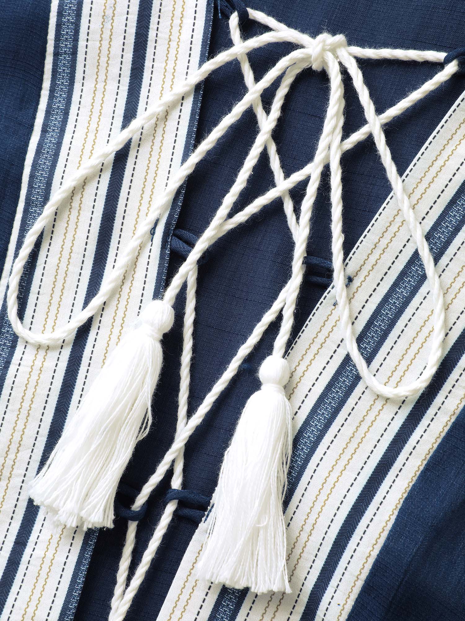 Striped Hem Tassel Solid Kimono - Image 5