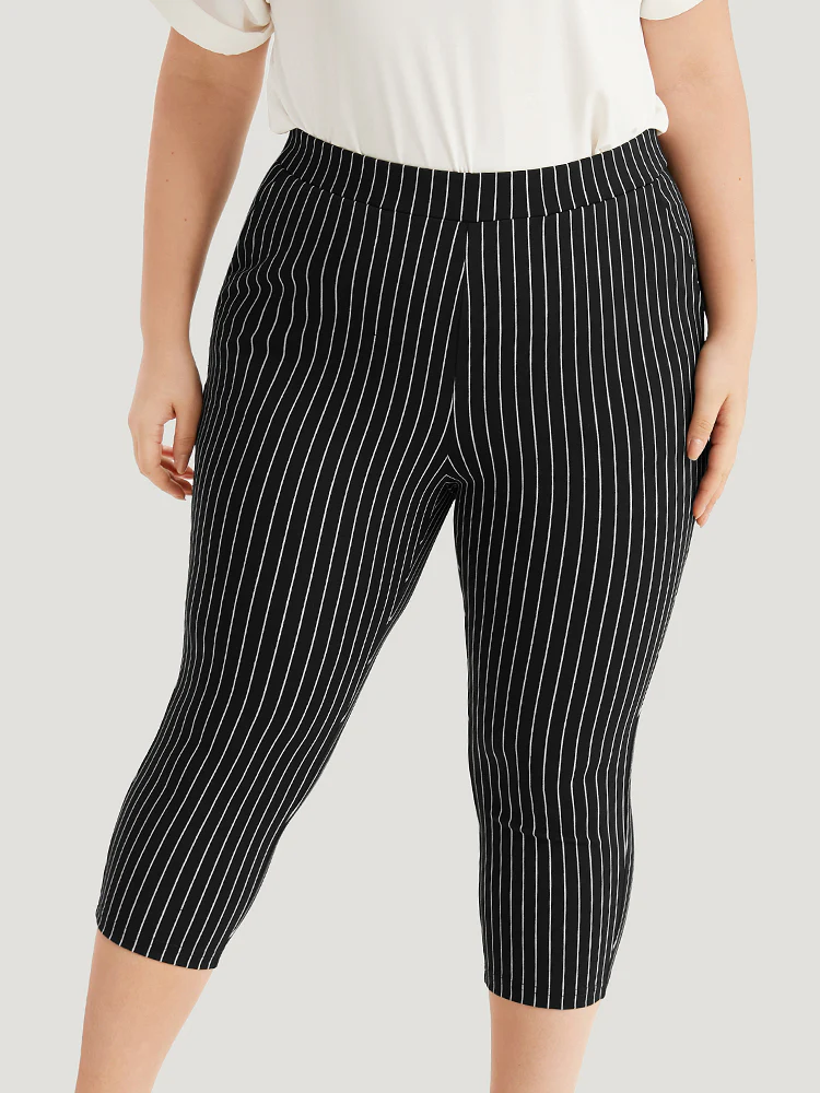 Striped High Rise Pocket Elastic Waist Skinny Pants - Image 2
