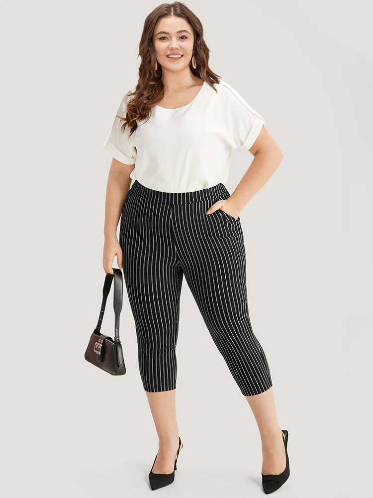 Striped High Rise Pocket Elastic Waist Skinny Pants - Image 4