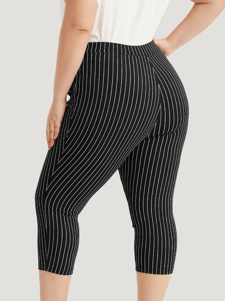 Striped High Rise Pocket Elastic Waist Skinny Pants - Image 5