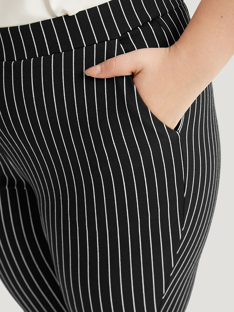 Striped High Rise Pocket Elastic Waist Skinny Pants - Image 6