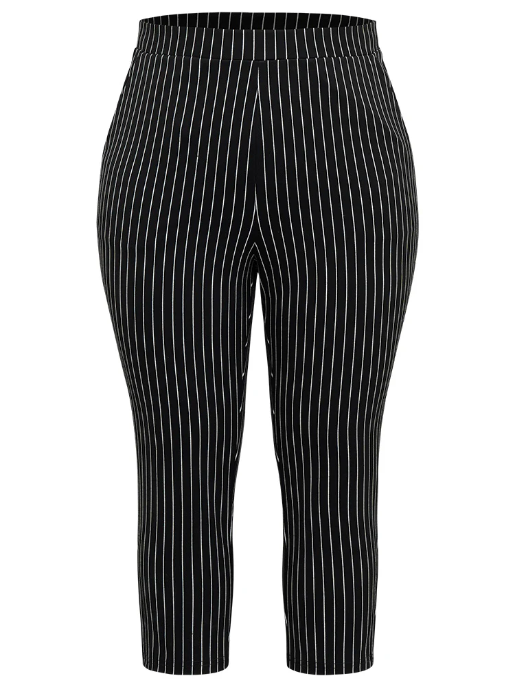 Striped High Rise Pocket Elastic Waist Skinny Pants - Image 8