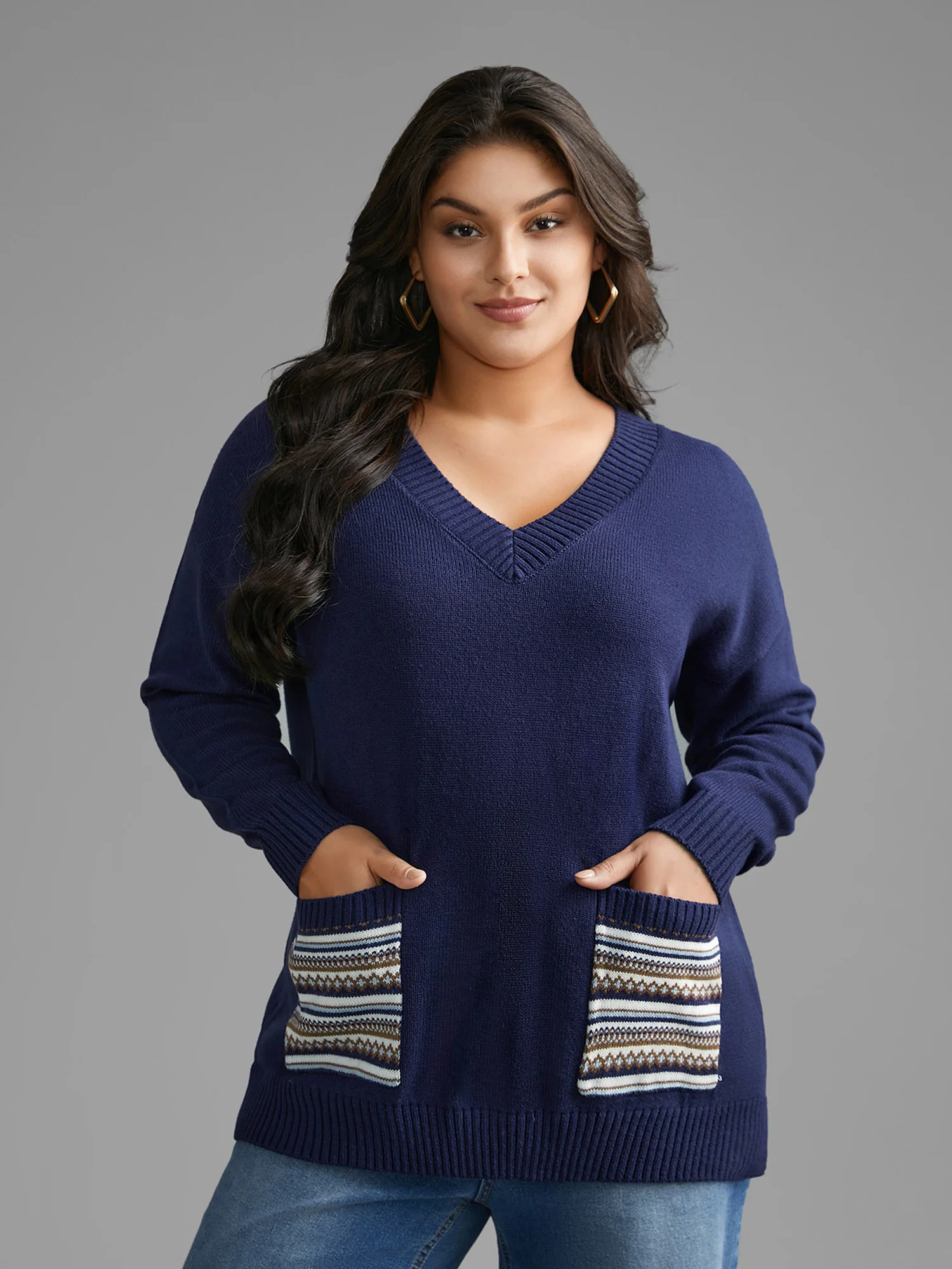 Striped Jacquard Patched Pocket Pullover - Image 2