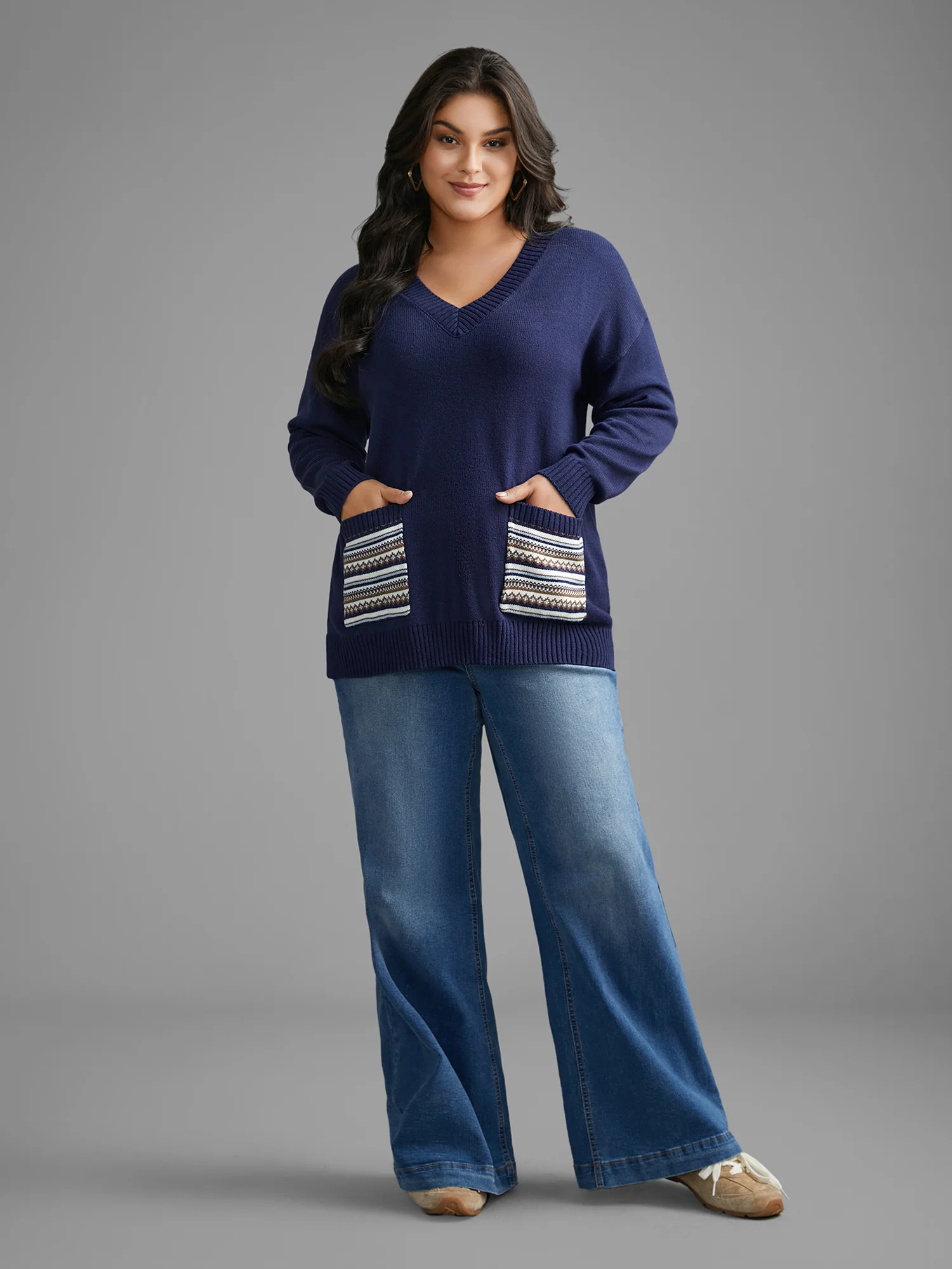 Striped Jacquard Patched Pocket Pullover - Image 4