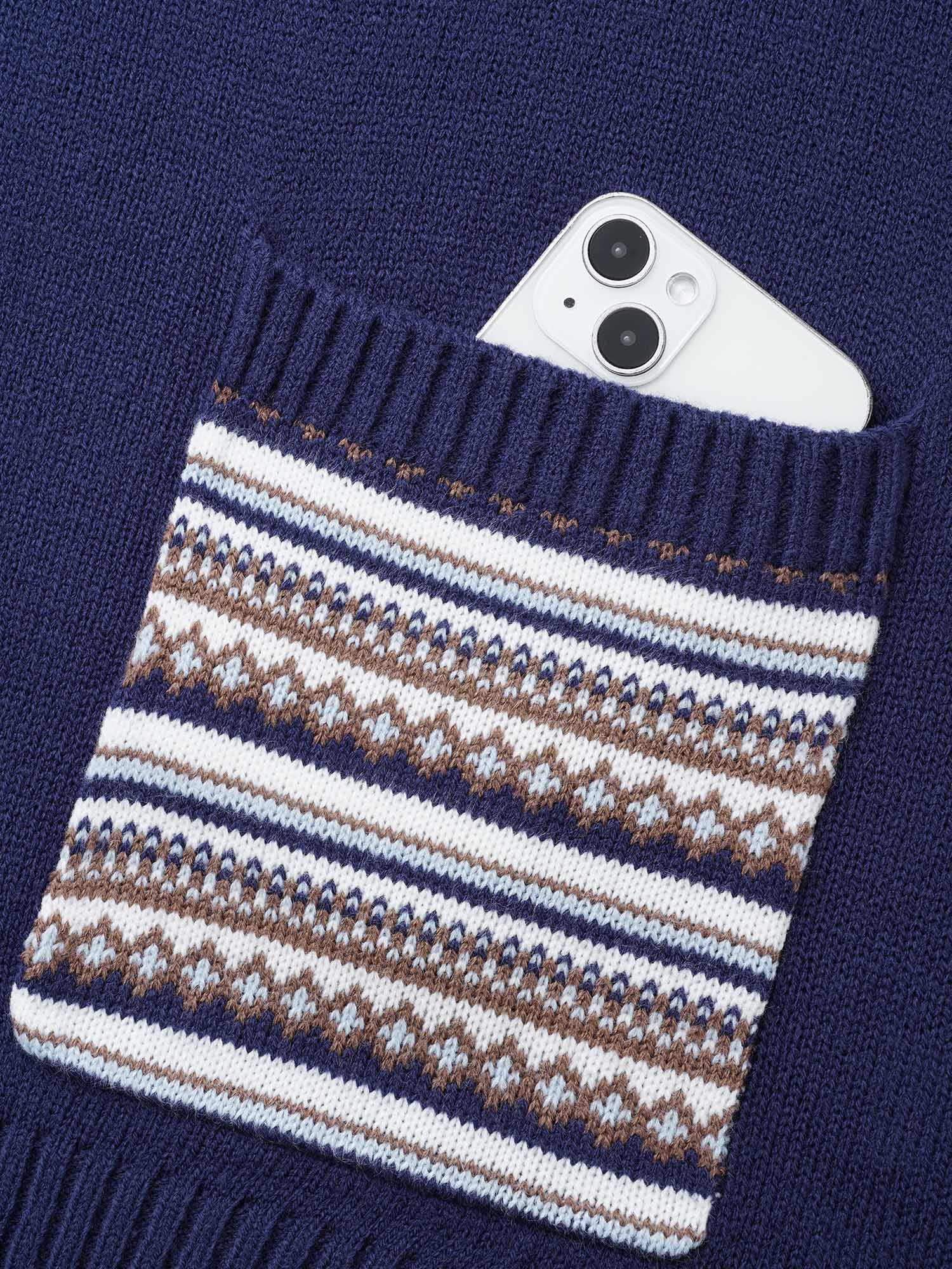 Striped Jacquard Patched Pocket Pullover - Image 6