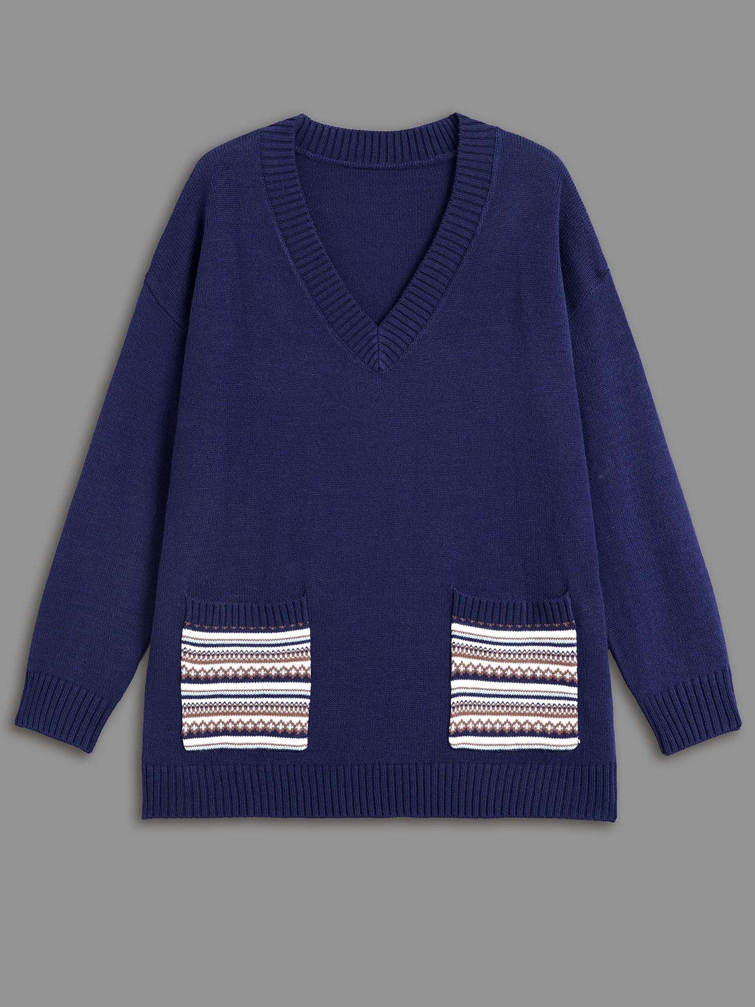 Striped Jacquard Patched Pocket Pullover - Image 9