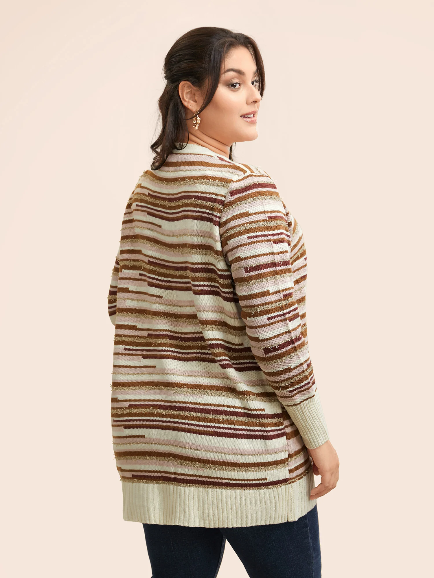 Striped Kimono Collar Pocket Cardigan - Image 5