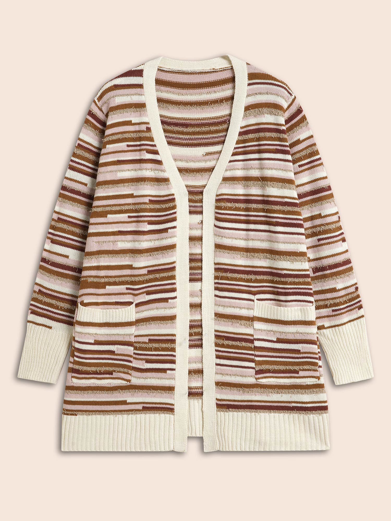 Striped Kimono Collar Pocket Cardigan - Image 8