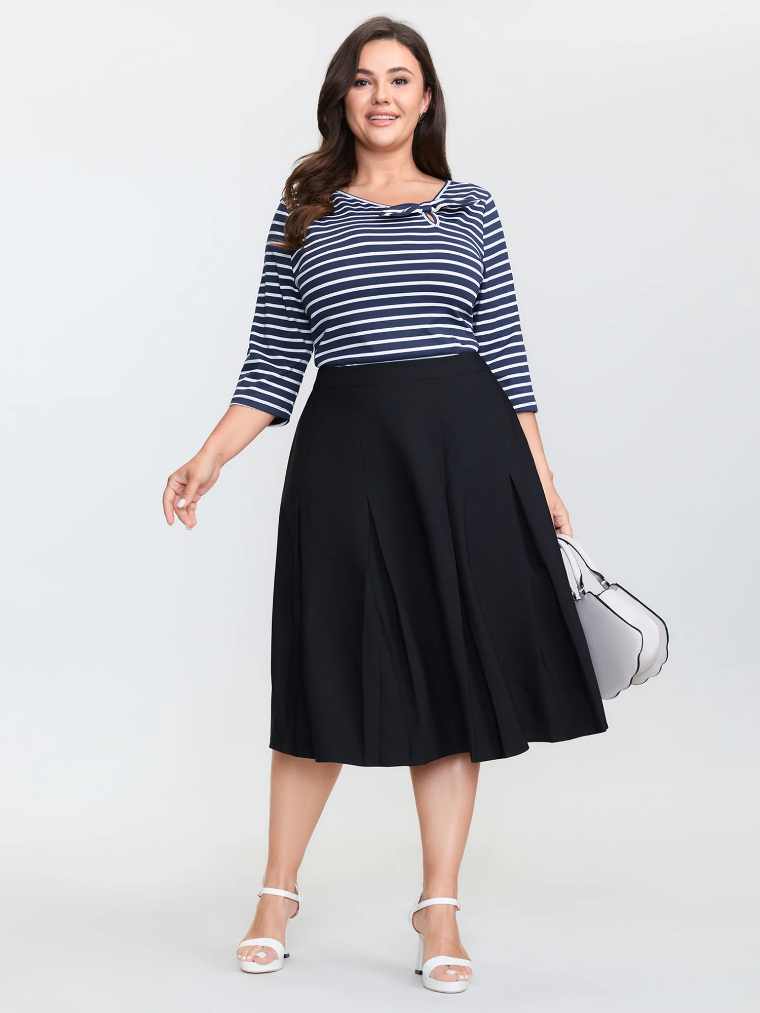 Striped Knotted Neck-Tie Knit Top - Image 3
