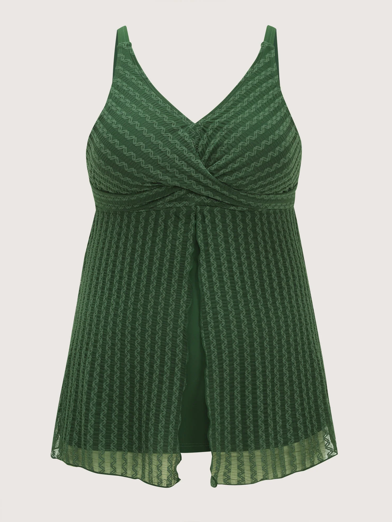 Striped Lace Mesh Twist-Front Swim Top - Image 10