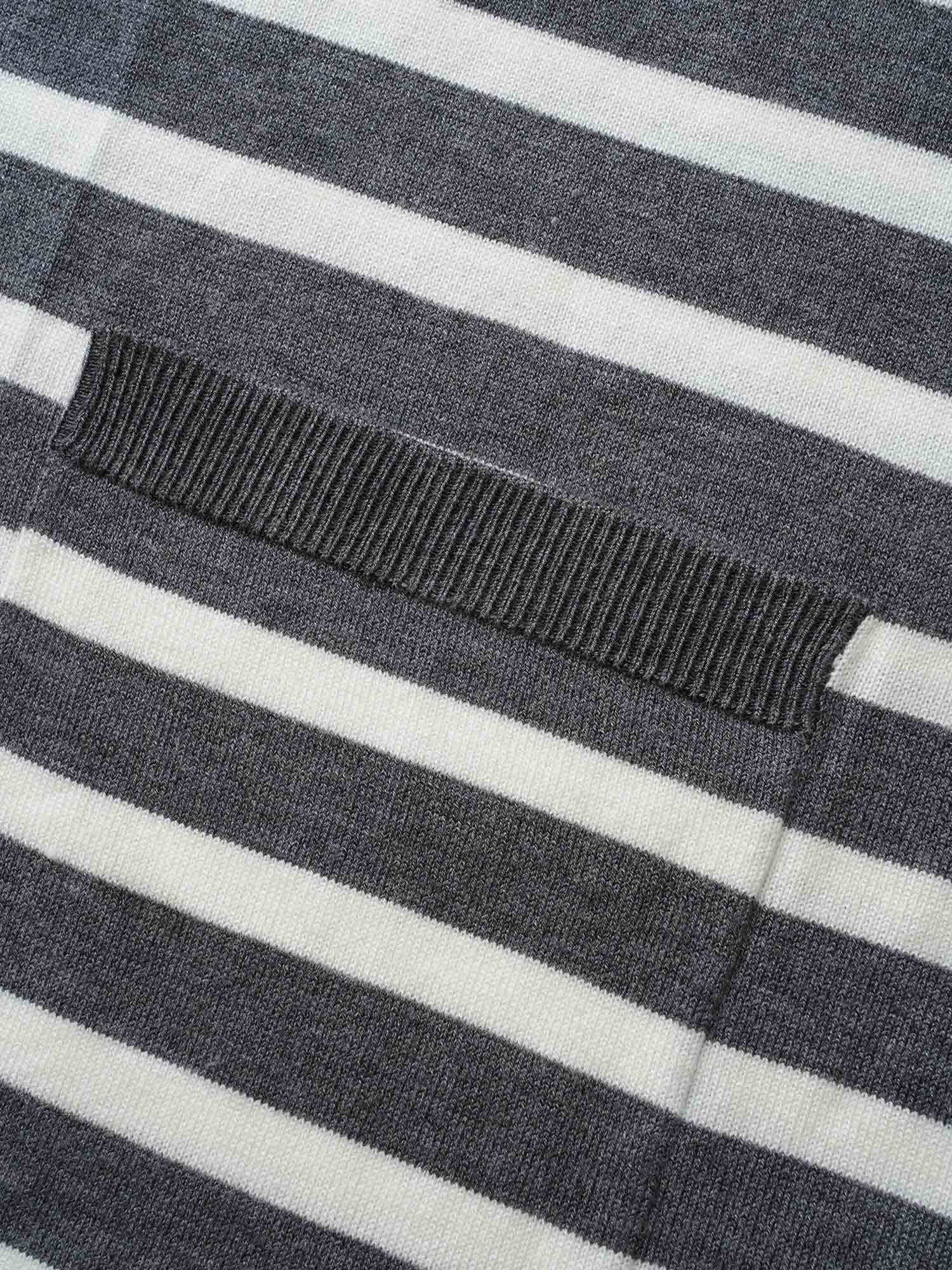 Striped Lantern Sleeve Patched Pocket Cardigan - Image 5