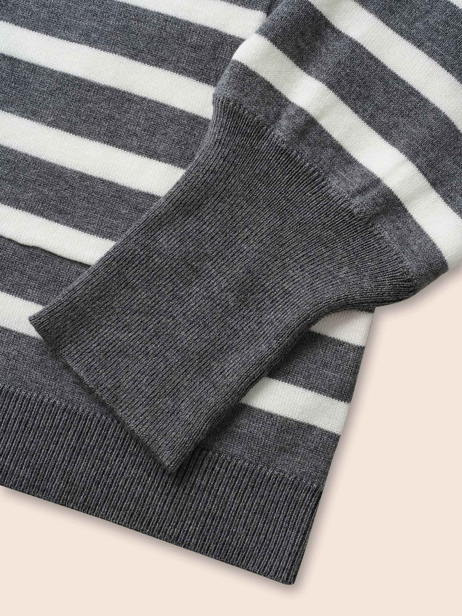 Striped Lantern Sleeve Patched Pocket Cardigan - Image 6