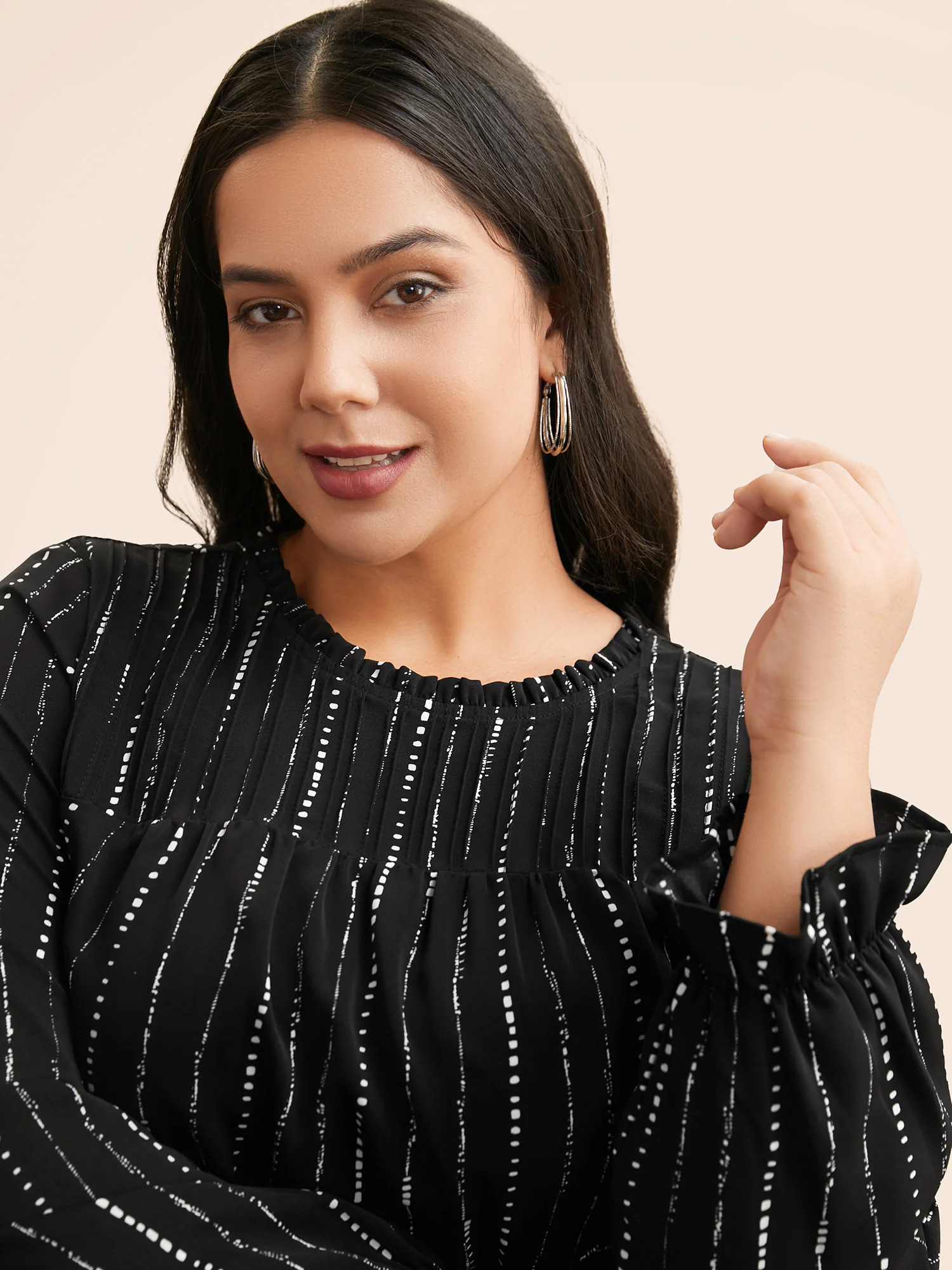 Striped Lantern Sleeve Ruffles Blouse - Image 4