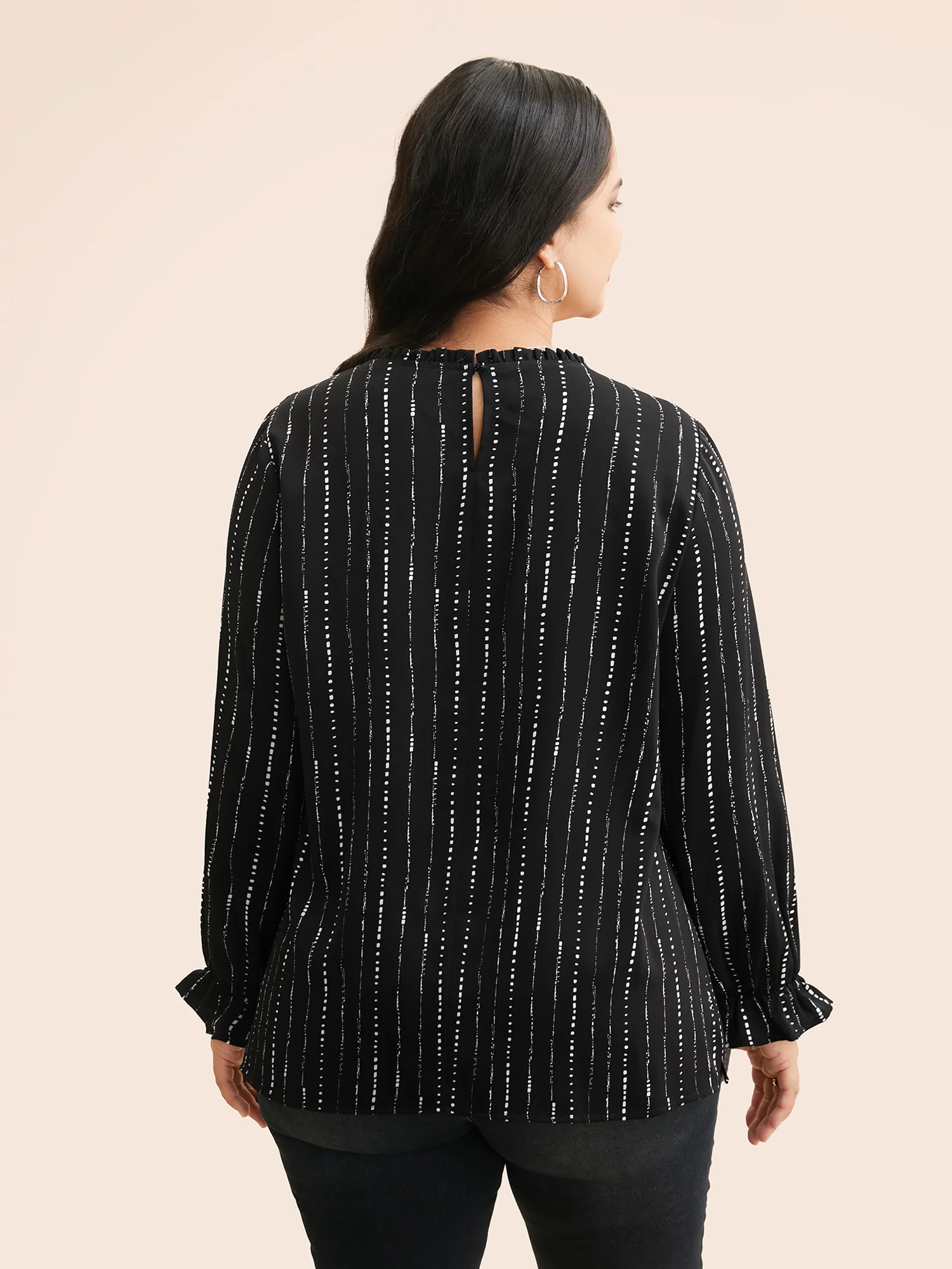 Striped Lantern Sleeve Ruffles Blouse - Image 5