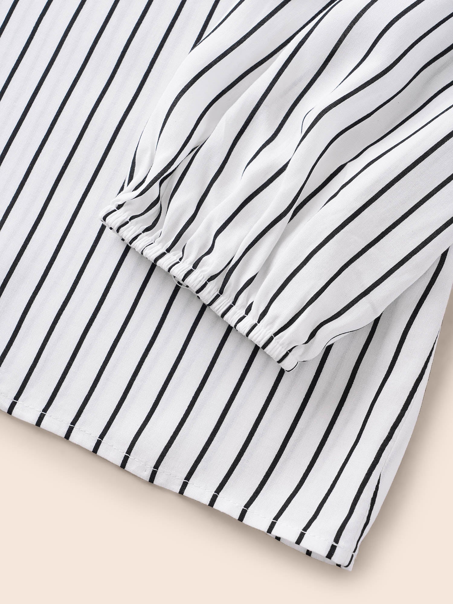 Striped Lapel Collar Lantern Sleeve Blouse - Image 7