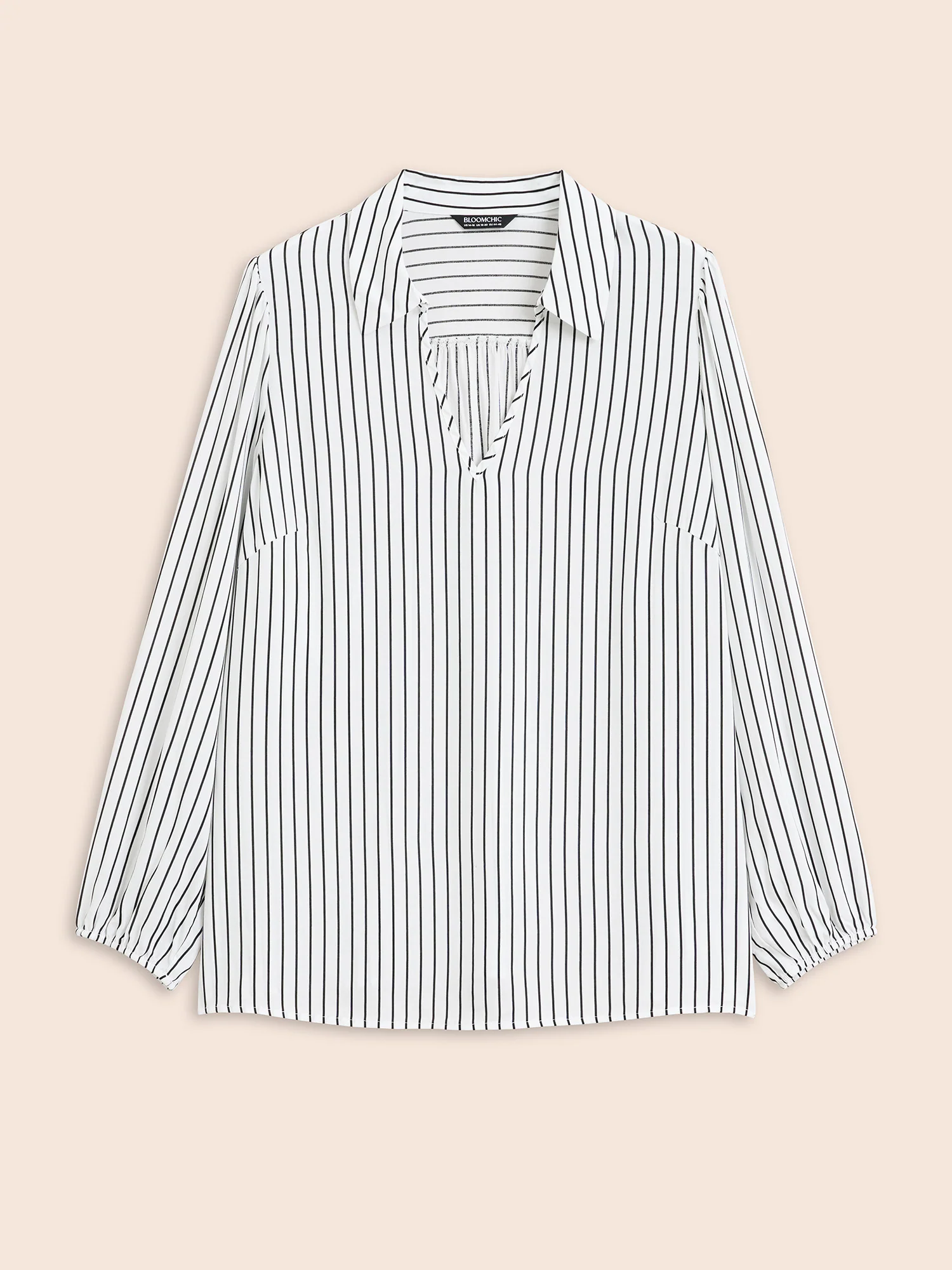Striped Lapel Collar Lantern Sleeve Blouse - Image 8
