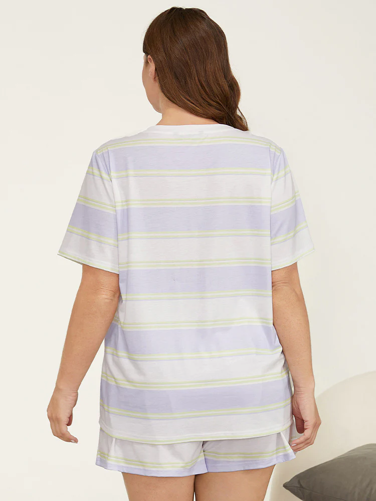 Sleepy Striped Print Pocket Contrast Pajama Top - Image 2
