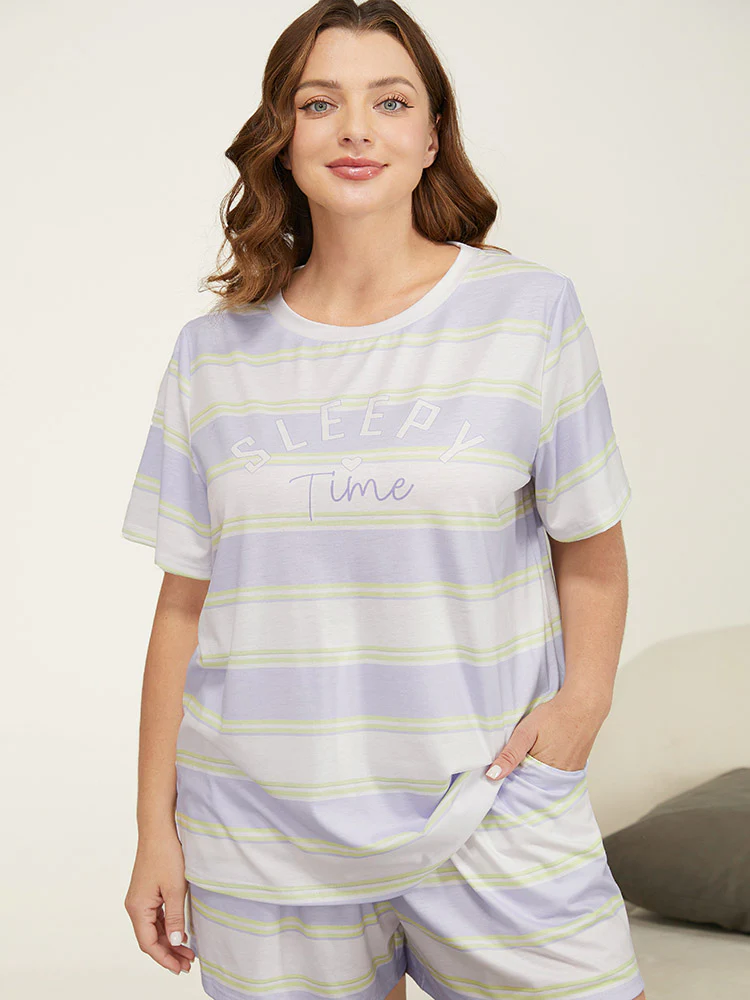 Sleepy Striped Print Pocket Contrast Pajama Top - Image 5