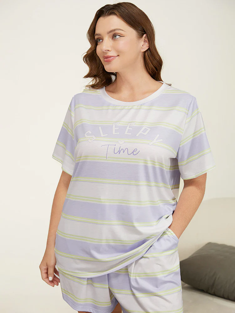 Sleepy Striped Print Pocket Contrast Pajama Top - Image 6