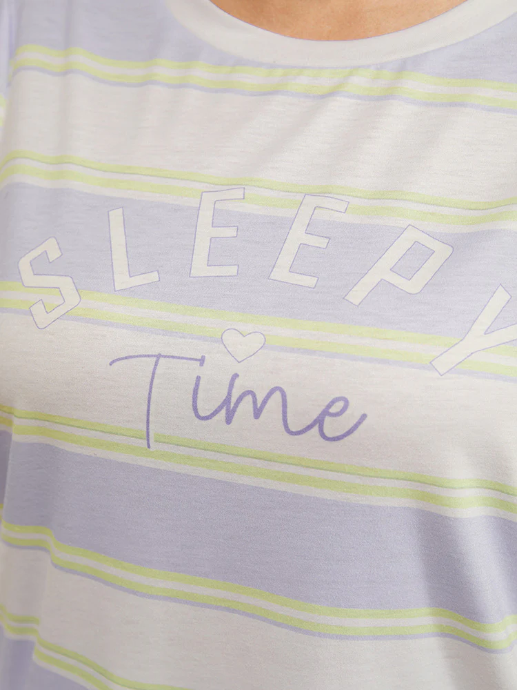 Sleepy Striped Print Pocket Contrast Pajama Top - Image 7