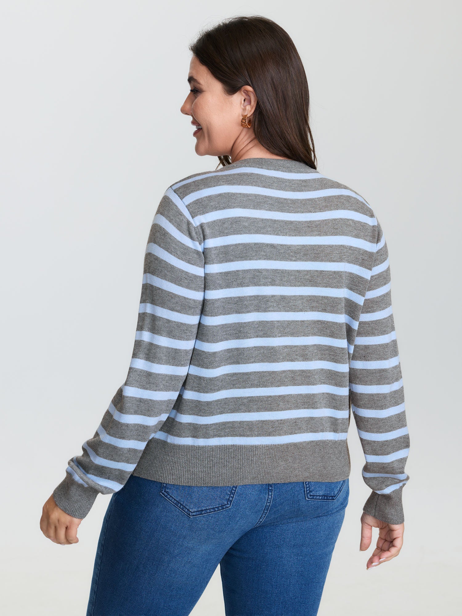 Striped Metallic Button Knit Cardigan - Image 4