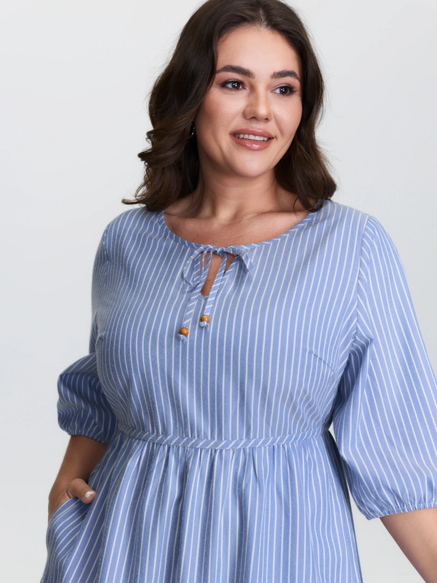 Striped Neck-Tie Tiered Midi Dress - Image 2