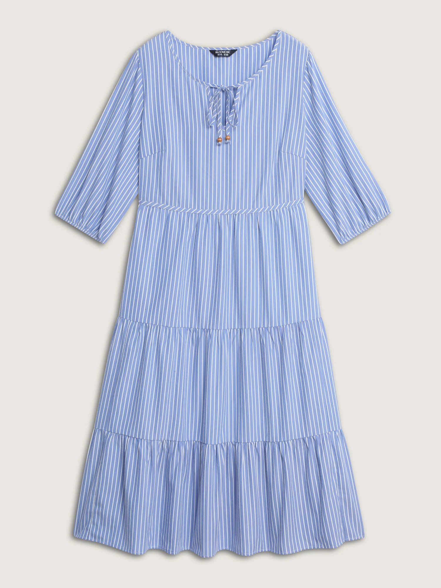 Striped Neck-Tie Tiered Midi Dress - Image 7
