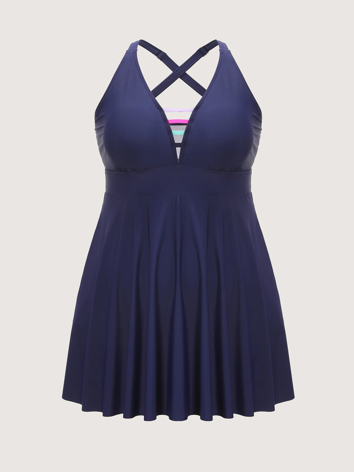Striped Neckline Pockets Flowy Swim Dress - Image 7