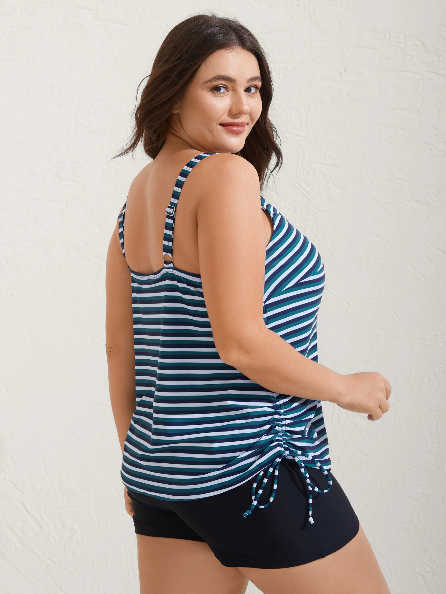 Striped Non-Removable Cups Swim Top - Image 22