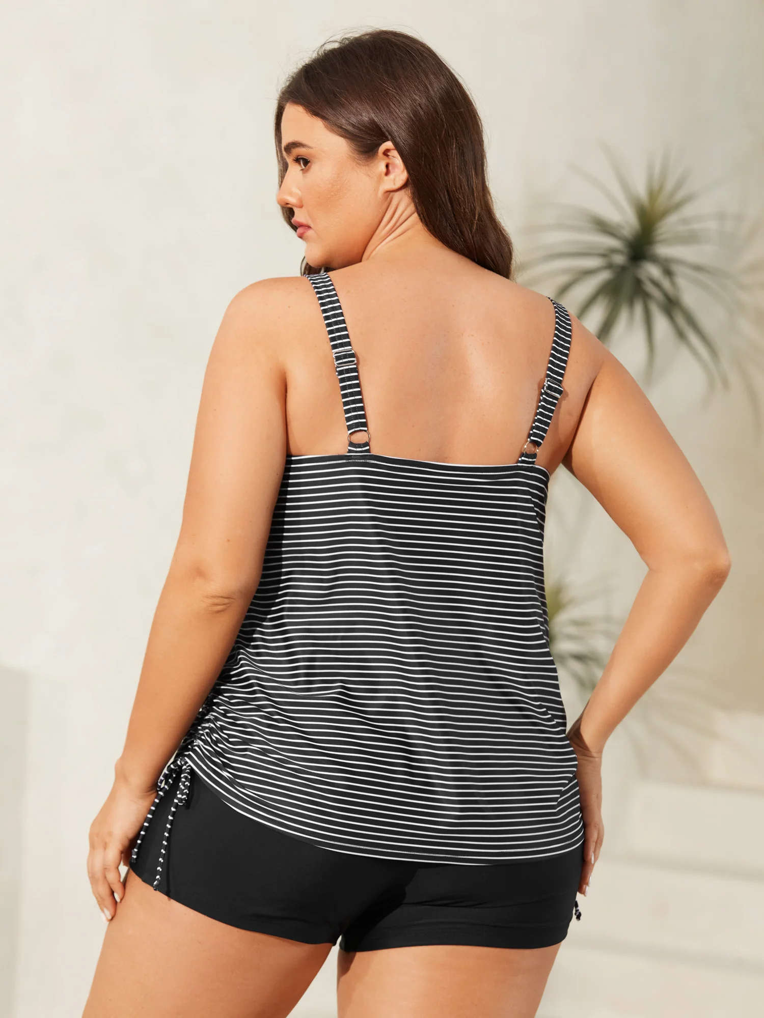 Striped Non-Removable Cups Swim Top - Image 4
