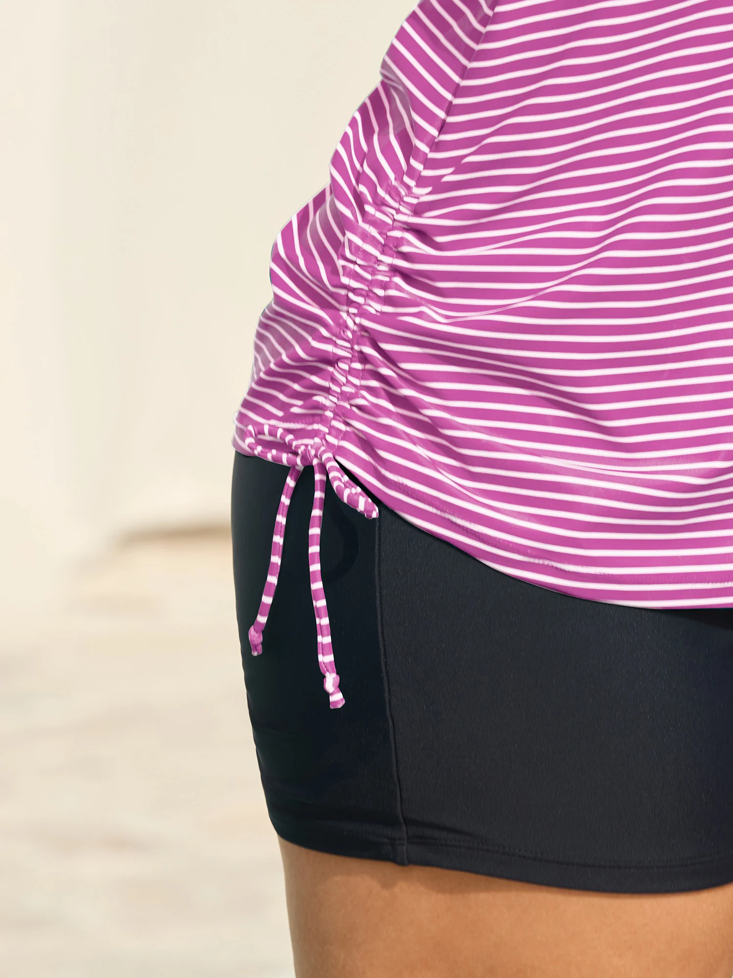 Striped Non-Removable Cups Swim Top - Image 45