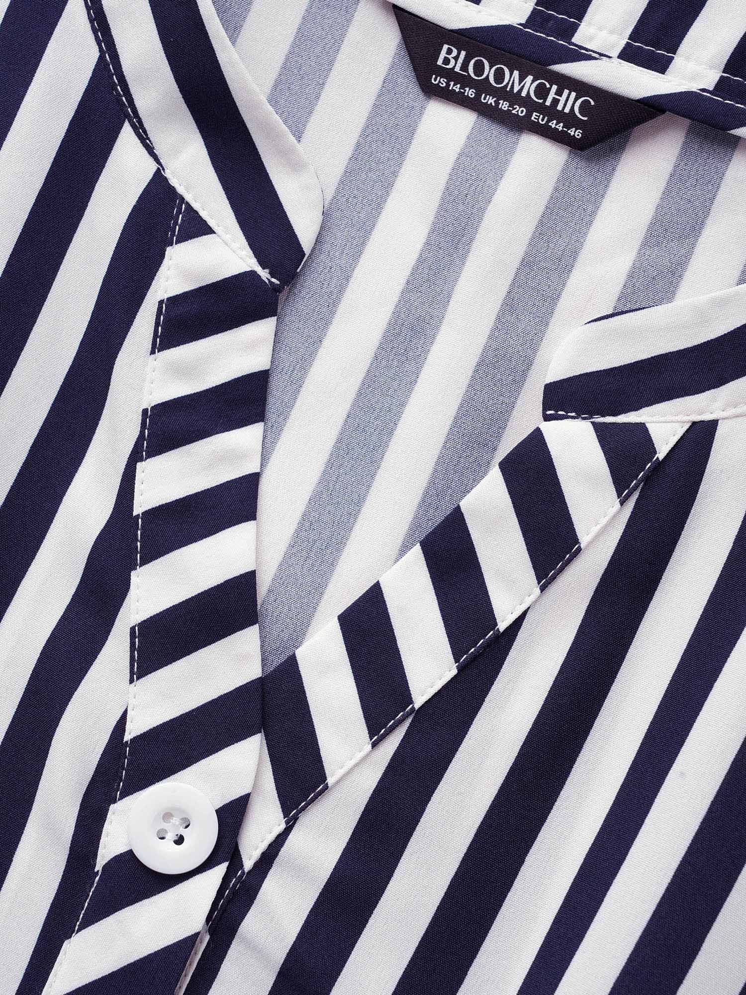 Striped Notched Button Detail Midi Dress - Image 5