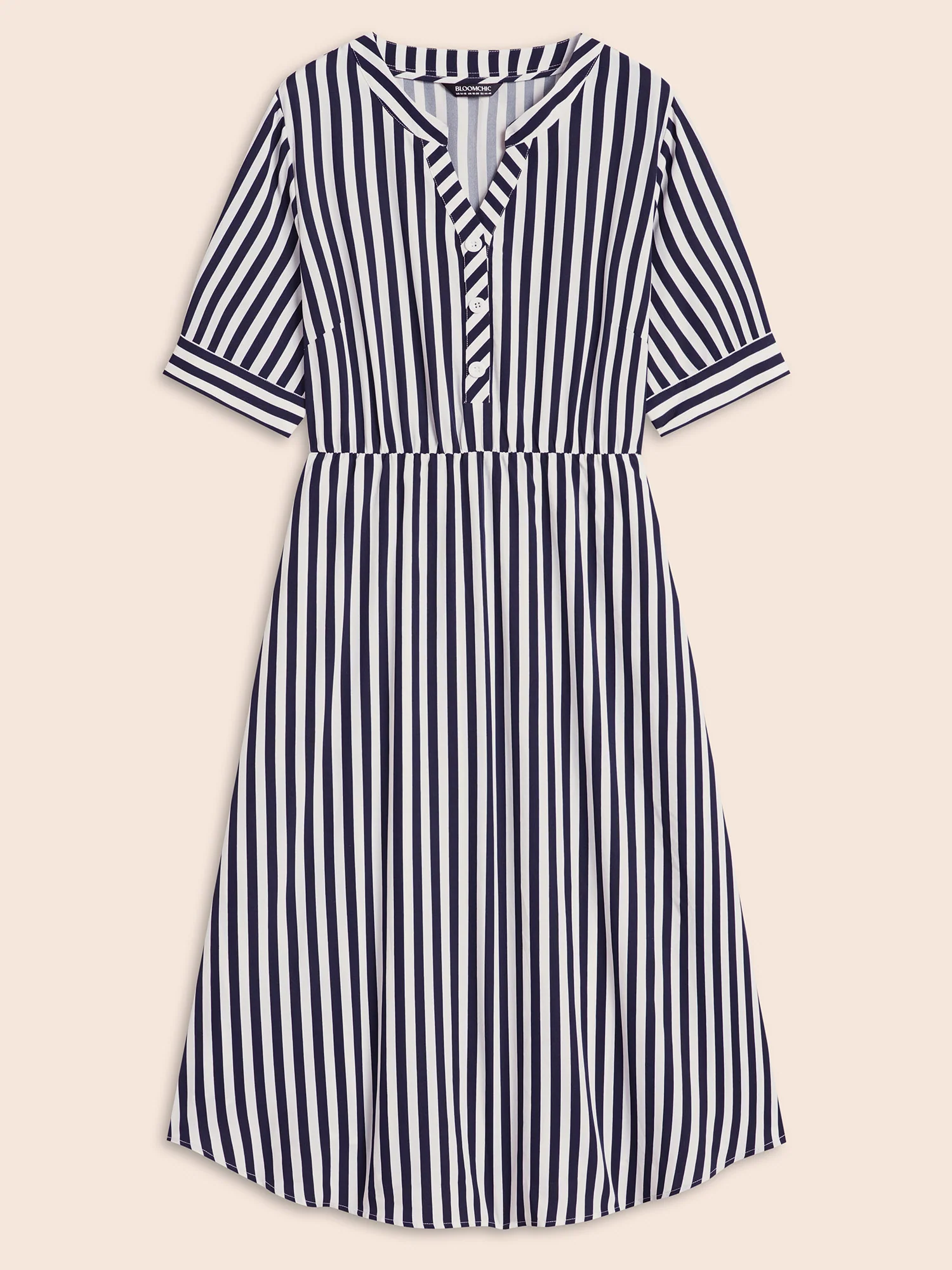 Striped Notched Button Detail Midi Dress - Image 7